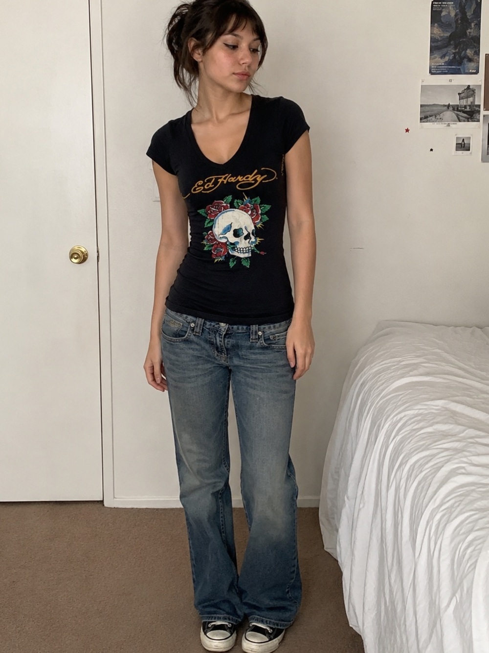Ed Hardy By Christian Audigier Made In USA Skull Rose Slim Fit Graphic Tee XS
